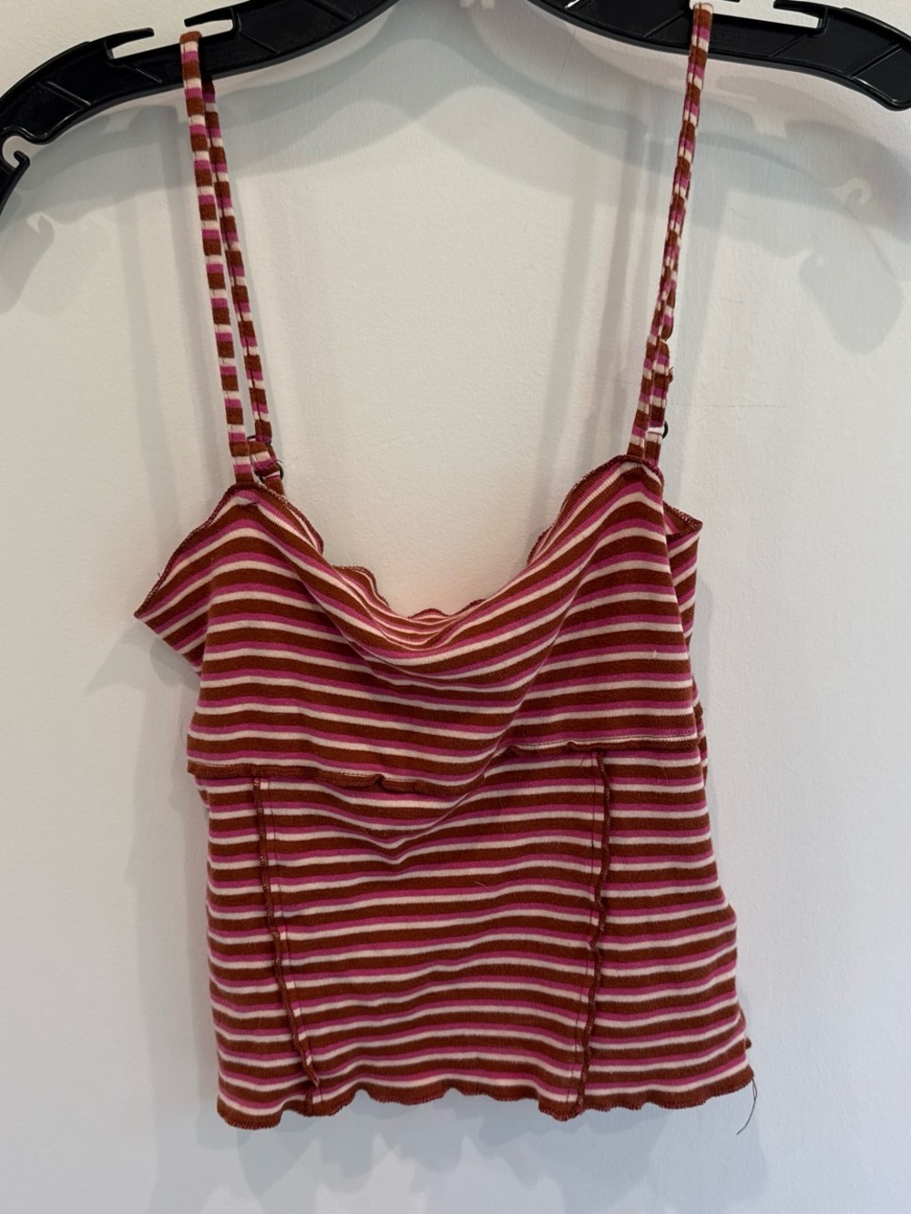 Urban Outfitters Striped Cowl Neck Crop Tank - Pink & Brown